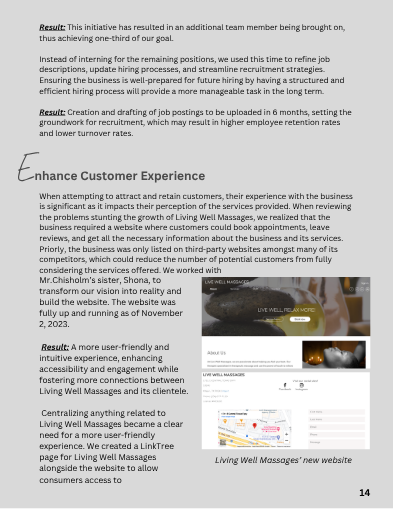 Living Well original report page showing its customer-experience and website work